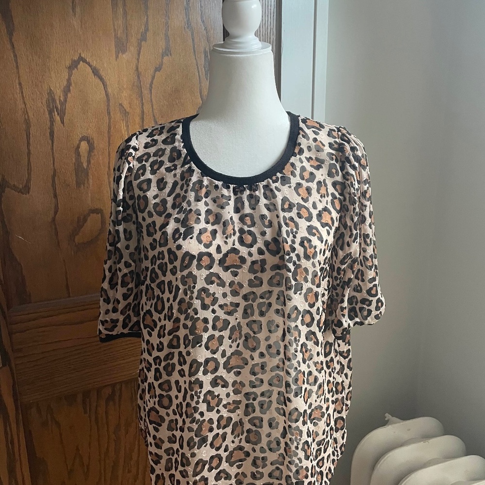 Sheer Leopard Print T-Shirt/Blouse